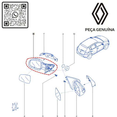 RN 22131R 963022131R Retrovisor Lado Esquerdo Renault Logan Sandero 4